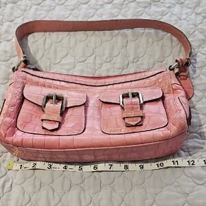 Dooney & Bourke Pink Croc‑Embossed Leather Purse – 12” Wide, Chic & Structured